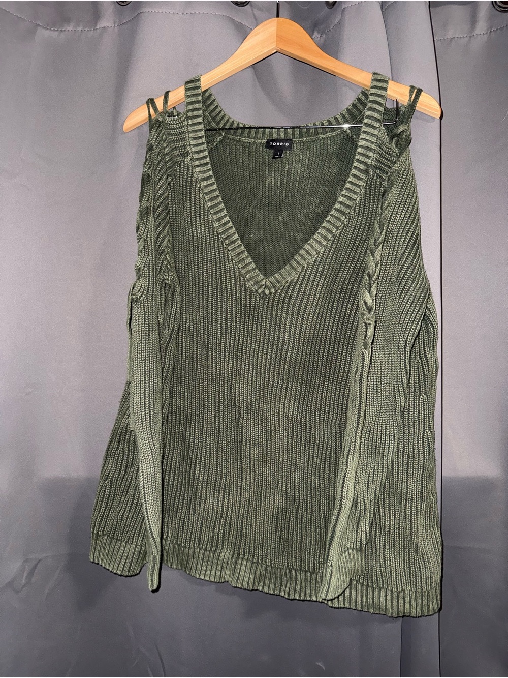 Torrid Olive Ribbed V-Neck Sweater